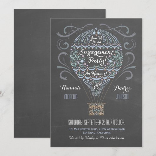 Uitnodiging voor de Hot Air Balloon Engagement Par (Voorkant / Achterkant)