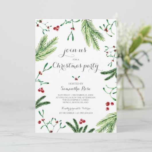 Uitnodiging voor de kerstfunctie - Greenery (Staand voorkant)