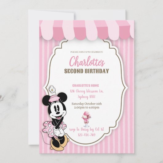 Uitnodiging voor de klassieke Minnie-ijszaak (Voorkant)