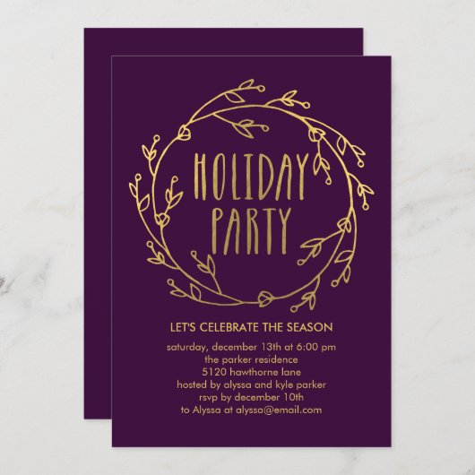 Uitnodiging voor de kort-makende feestdag - Paars (Voorkant / Achterkant)