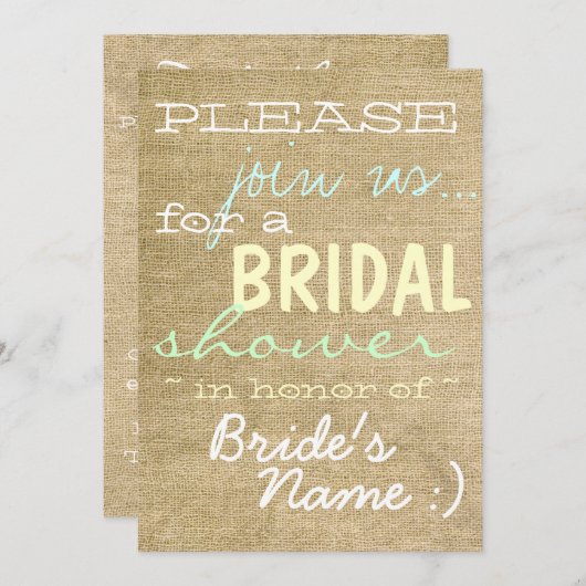  uitnodiging voor de korte landingshoek van Burlap (Voorkant / Achterkant)