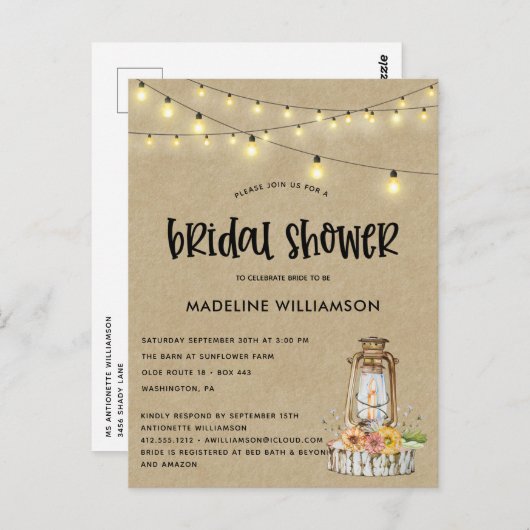 Uitnodiging voor de Lantern Bridal Shower (Voorkant / Achterkant)