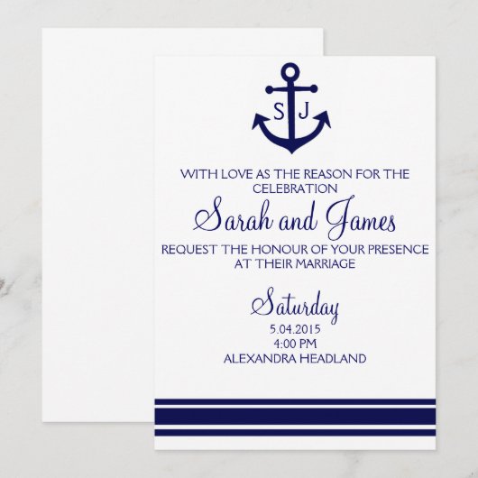 uitnodiging voor de marinebruiloft (Voorkant / Achterkant)