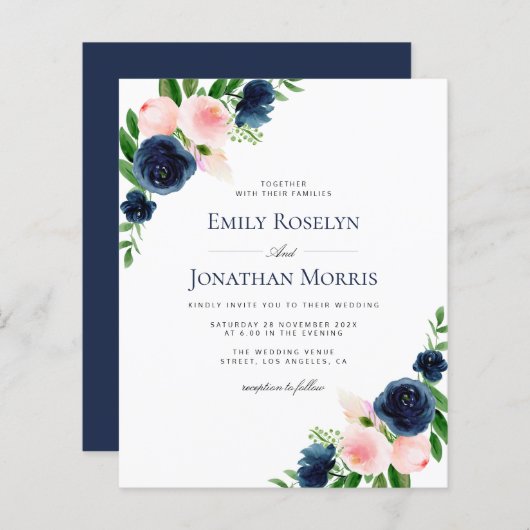 uitnodiging voor de marineschok en de bruine roze  (Voorkant / Achterkant)