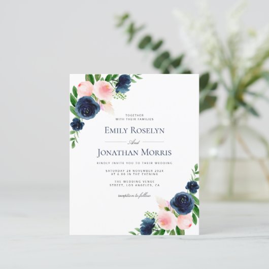 uitnodiging voor de marineschok en de bruine roze  (Staand voorkant)