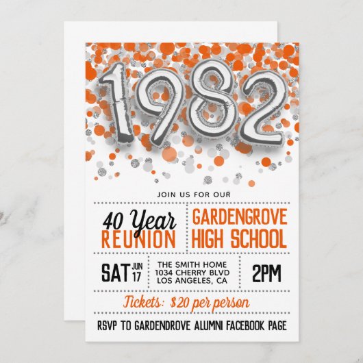 Uitnodiging voor de middelbare school reünie van 1 (Voorkant / Achterkant)