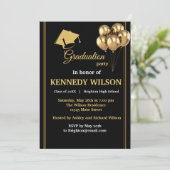 Uitnodiging voor de moderne Black Gold Graduation  (Staand voorkant)