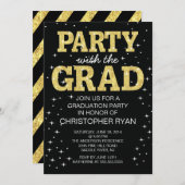 Uitnodiging voor de moderne Black Gold Graduation  (Voorkant / Achterkant)