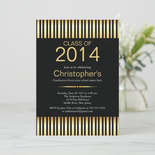 Uitnodiging voor de moderne Gold Stripes Graduatio (Staand voorkant)