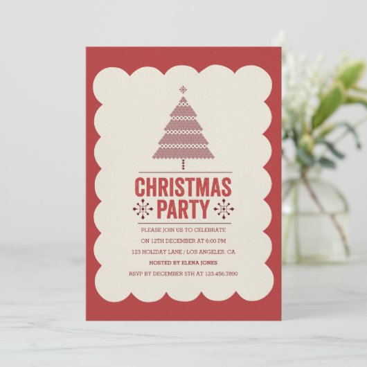 Uitnodiging voor de moderne Rode Kerst Boom (Staand voorkant)