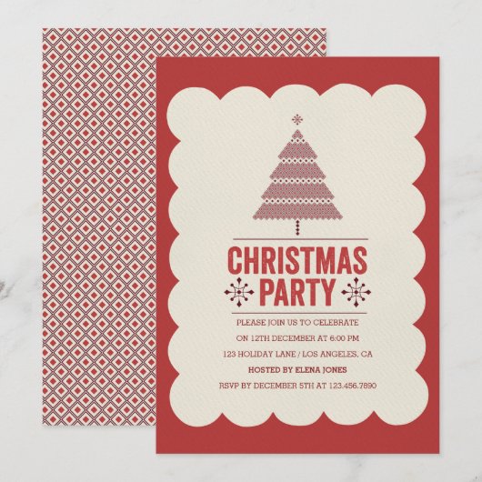 Uitnodiging voor de moderne Rode Kerst Boom (Voorkant / Achterkant)