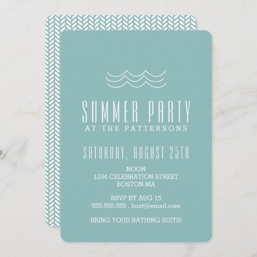 Uitnodiging voor de moderne Waves Summer Pool (Voorkant / Achterkant)