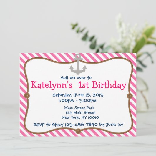 Uitnodiging voor de Nautical Birthday Party van he (Staand voorkant)