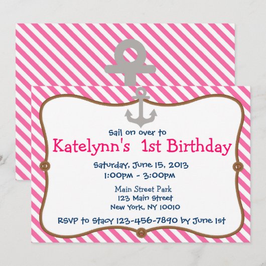 Uitnodiging voor de Nautical Birthday Party van he (Voorkant / Achterkant)
