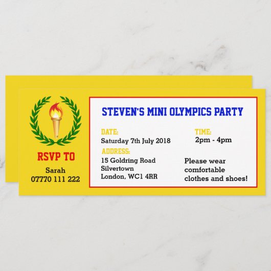 Uitnodiging voor de Olympische Spelen van Mini (Voorkant / Achterkant)