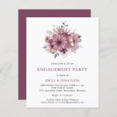 Uitnodiging voor de Paarse Florals Engagement Part (Voorkant / Achterkant)