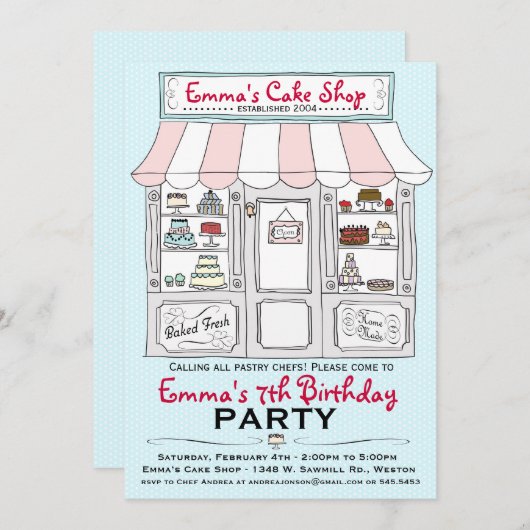 Uitnodiging voor de partij Cake (Voorkant / Achterkant)