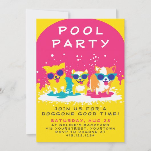 Uitnodiging voor de partij Doggie Pool | (Voorkant)