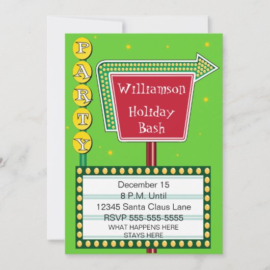 Uitnodiging voor de partij Retro Sign Holiday (Voorkant)
