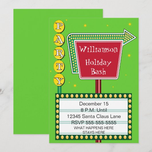 Uitnodiging voor de partij Retro Sign Holiday (Voorkant / Achterkant)