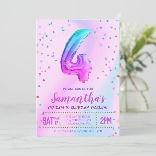Uitnodiging voor de partij van de Forth Birthday (Staand voorkant)