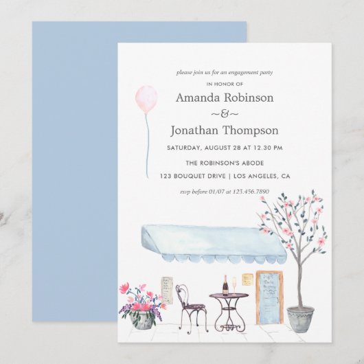 Uitnodiging voor de partij voor de waterverf in Pa (Voorkant / Achterkant)