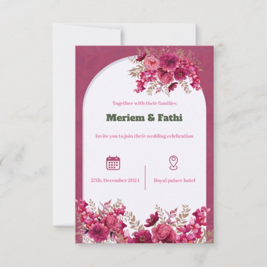 Uitnodiging voor de roze bloemenbruiloft (Voorkant)