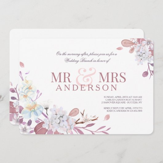 Uitnodiging voor de Roze Post Bruiloft Brunch van (Voorkant / Achterkant)