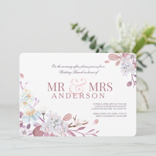 Uitnodiging voor de Roze Post Bruiloft Brunch van  (Staand voorkant)