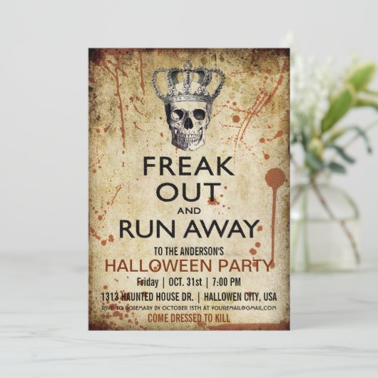 Uitnodiging voor de Skull en Crown Halloween Part (Staand voorkant)