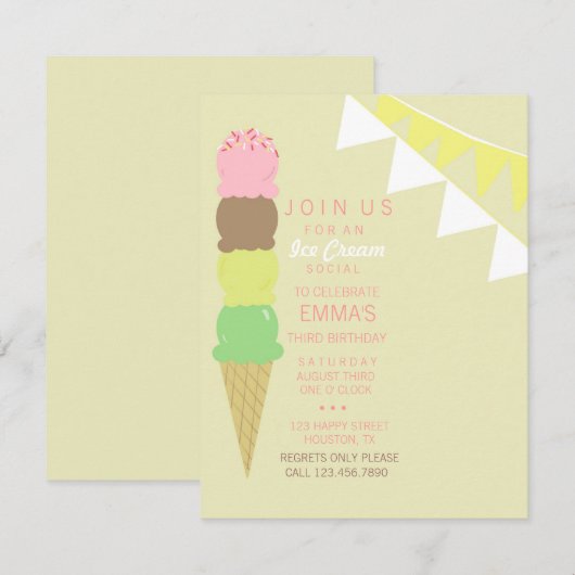 Uitnodiging voor de sociale partij Ice Cream (Voorkant / Achterkant)