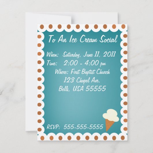 Uitnodiging voor de sociale partij Ice Cream (Achterkant)