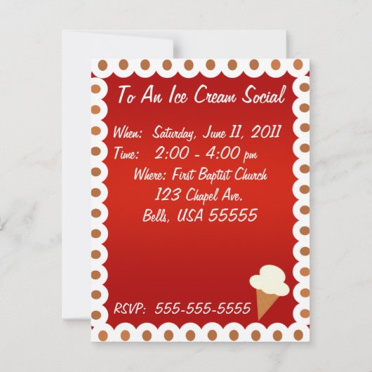 Uitnodiging voor de sociale partij Ice Cream (Achterkant)