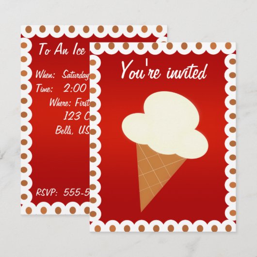 Uitnodiging voor de sociale partij Ice Cream (Voorkant / Achterkant)
