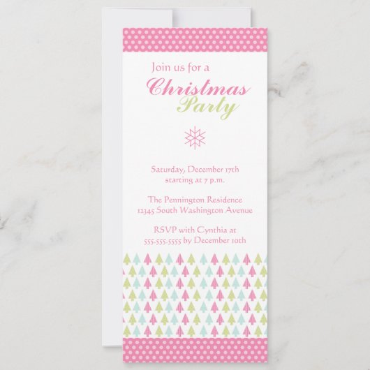 Uitnodiging voor de stijlvolle, roze kerstfeestdag (Voorkant)