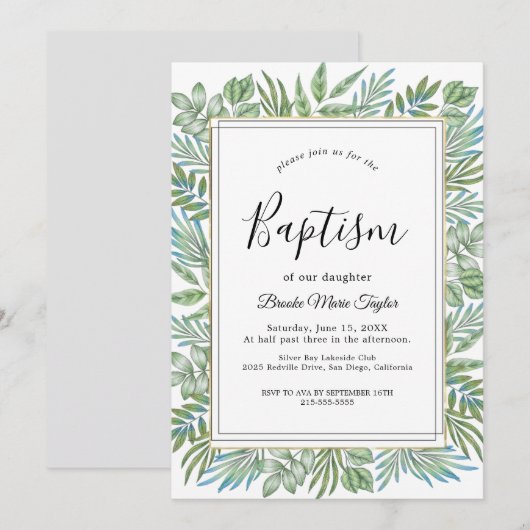 Uitnodiging voor de Summer Greenery-doop (Voorkant / Achterkant)