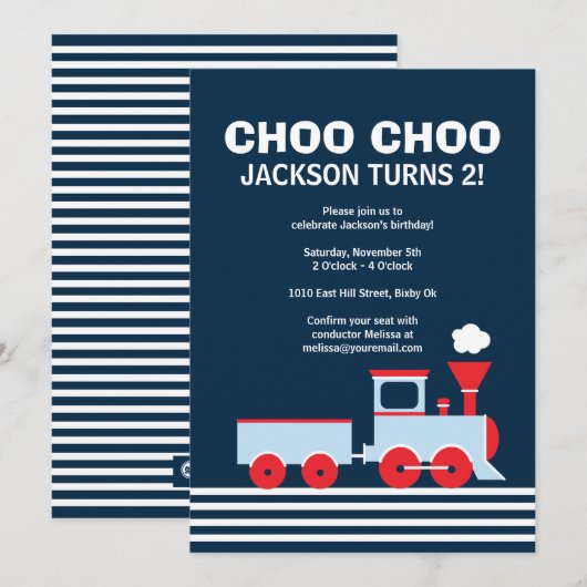 Uitnodiging voor de trein - Verjaardagsuitnodiging (Voorkant / Achterkant)
