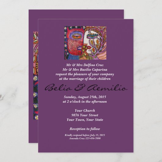 Uitnodiging voor de trouwerij van engel- en duivel (Voorkant / Achterkant)