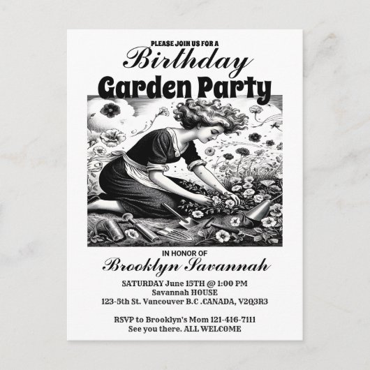 Uitnodiging voor de Tuindame voor haar Tuinfeest ' (Voorkant)