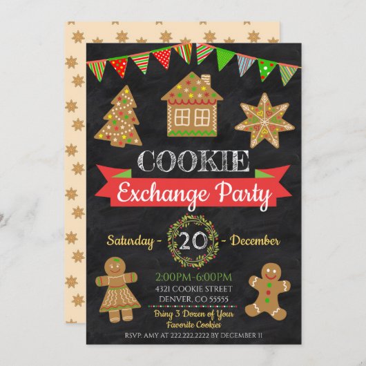 Uitnodiging voor de uitwisseling van kerstkoekjes (Voorkant / Achterkant)
