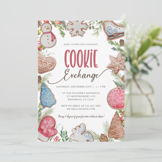 Uitnodiging voor de uitwisseling van kerstkoekjes (Staand voorkant)