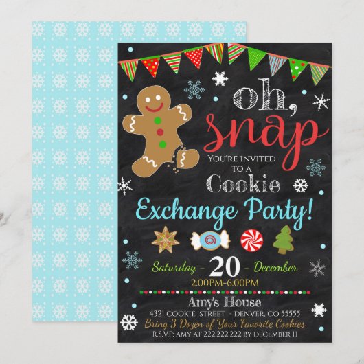 Uitnodiging voor de uitwisseling van kerstkoekjes (Voorkant / Achterkant)