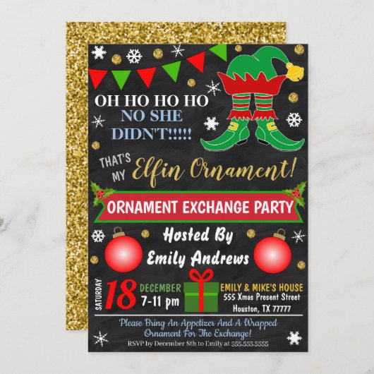 Uitnodiging voor de uitwisseling van kerstversieri (Voorkant / Achterkant)