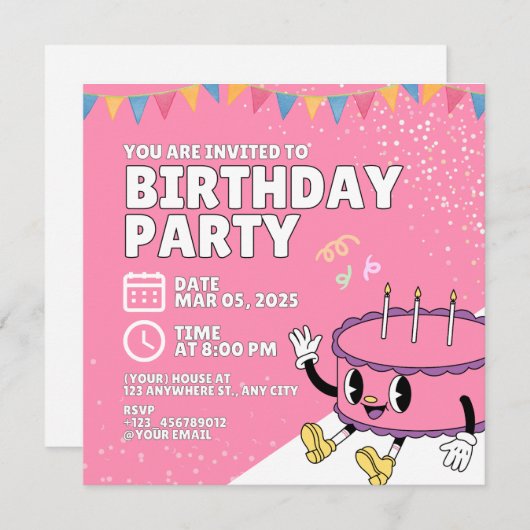 Uitnodiging voor de verjaardag (Voorkant / Achterkant)