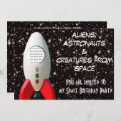 Uitnodiging voor de verjaardag van Aliens & Astron (Voorkant / Achterkant)