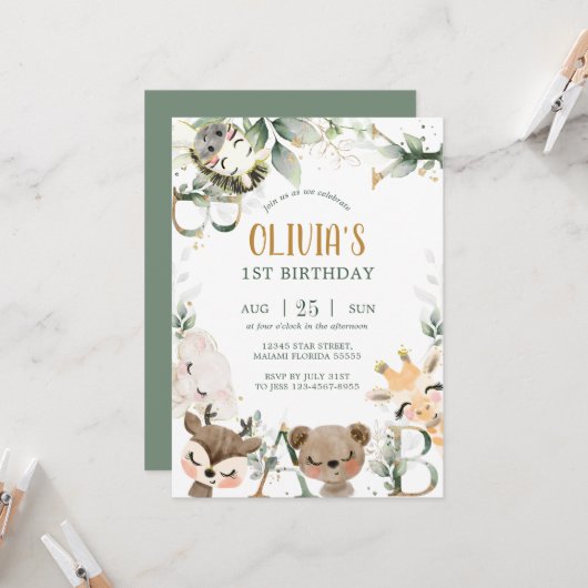 Uitnodiging voor de verjaardag van bosvrienden (Voorkant / Achterkant in situ)