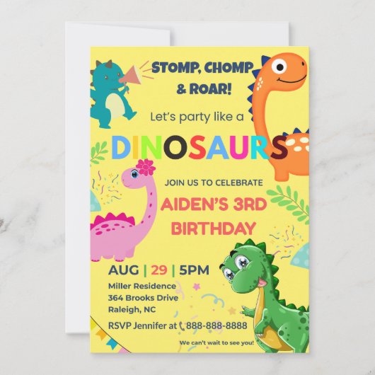 Uitnodiging voor de verjaardag van de dinosaurus (Voorkant)