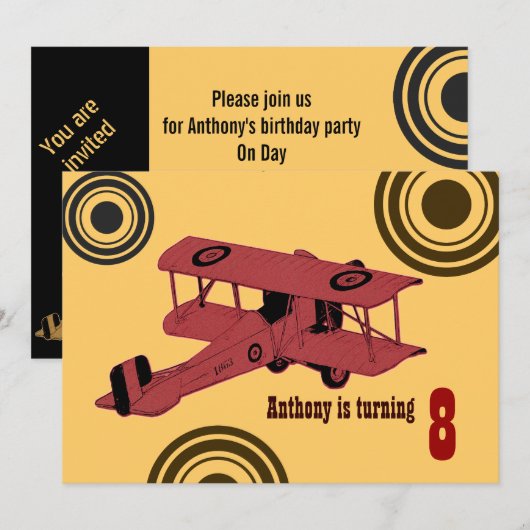 uitnodiging voor de verjaardag van de rode  bommen (Voorkant / Achterkant)