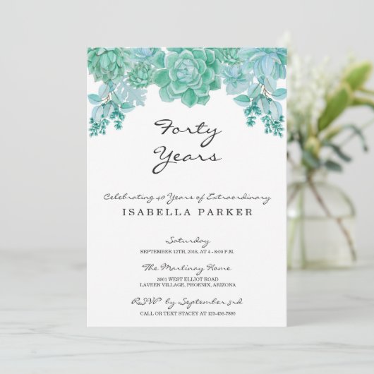 Uitnodiging voor de verjaardag van de succulente v (Staand voorkant)