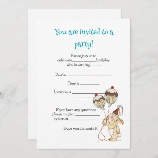 Uitnodiging voor de verjaardag van een kind van Un (Voorkant / Achterkant)